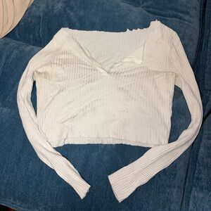 White Ribbed off the shoulder Women's Top